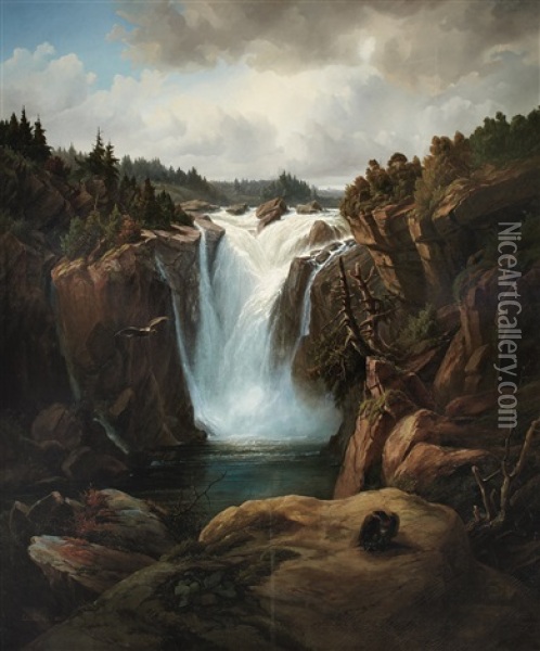 View Of Montmorency Falls, Quebec Oil Painting - Julius Herman Kummer