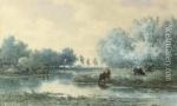 Cattle On A Riverbank Oil Painting - Willem Roelofs