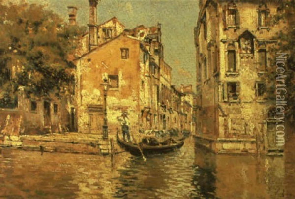 Venetian Backwater Oil Painting - Antonio Maria de Reyna Manescau