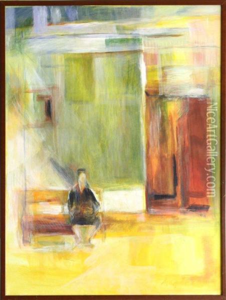 Abstract Figure On A Bench Oil Painting - Harris Millie