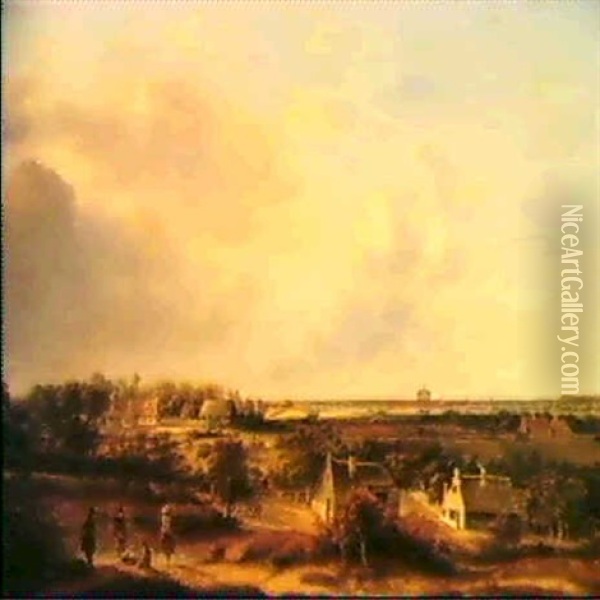 Figures In A Dutch Landscape Oil Painting - Pieter George Westenberg