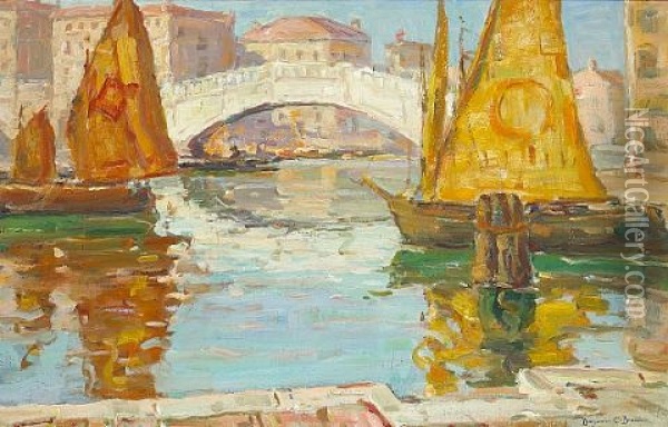 A View Along A Venetian Canal Oil Painting - Benjamin Chambers Brown