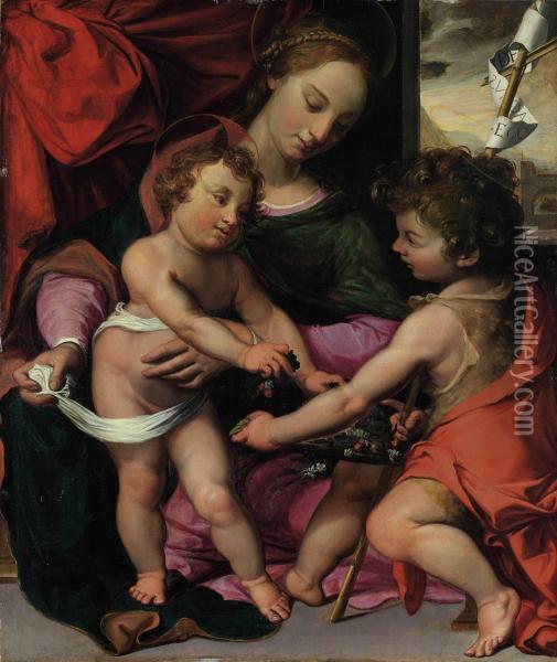The Madonna And Child With The Young Saint John The Baptist Oil Painting - Santi Di Tito