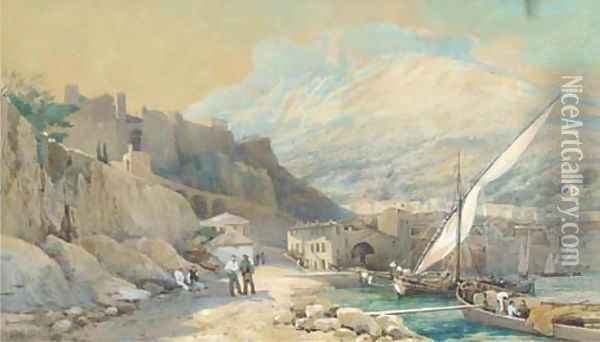Loading xebecs in a Mediterranean port Oil Painting - Ainslie H. Bean