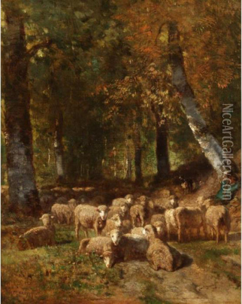 A Shepherd And His Sheep At Rest Oil Painting - Constant Troyon