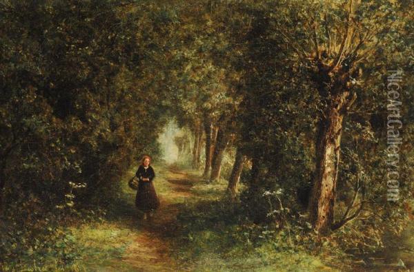 Woman On A Wooded Path Oil Painting - Johannes Josephus Destree