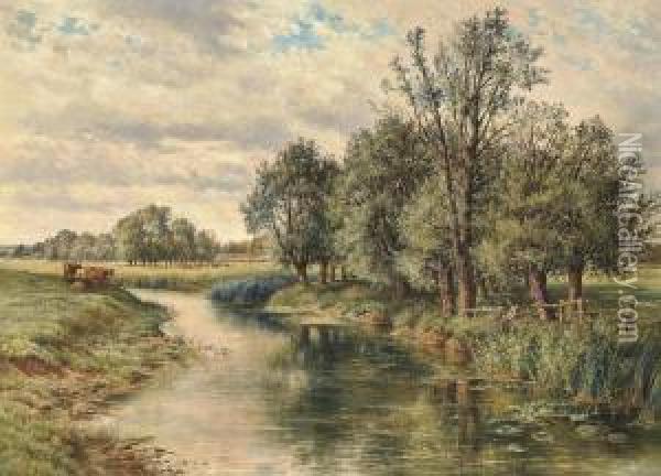 An Angler On A Riverbank Oil Painting - Harry Oliver Richardson