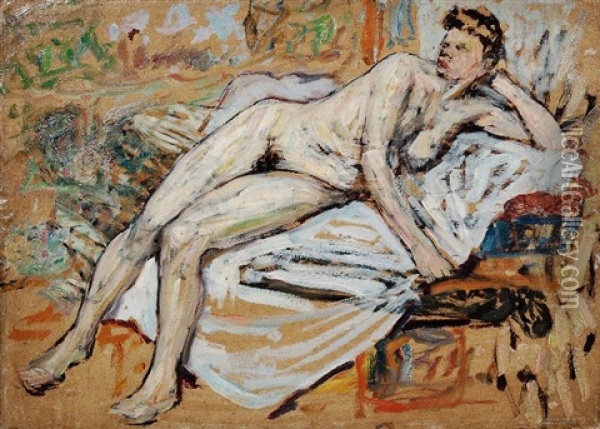 Weiblicher Akt, Den Linken Arm Aufgestutzt Oil Painting - Alexander Gerbig