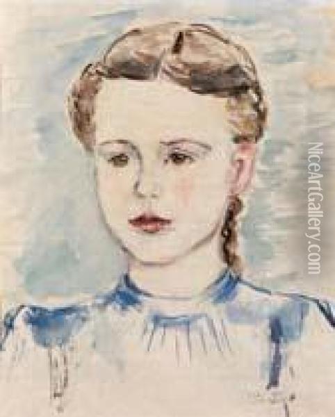 Ritratto Di Bambina In Blu Oil Painting - Gino F. Parin