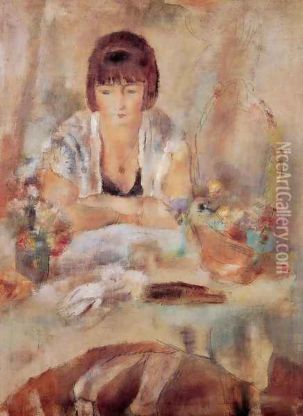 Portrait of Lucy at a Table Oil Painting - Jules Pascin