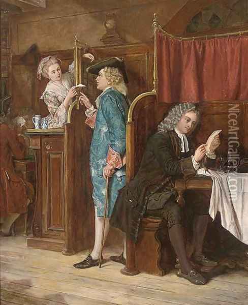 Dean Swift at St. James's Coffee House, 1710, 'A note to Stella' Oil Painting - Eyre Crowe