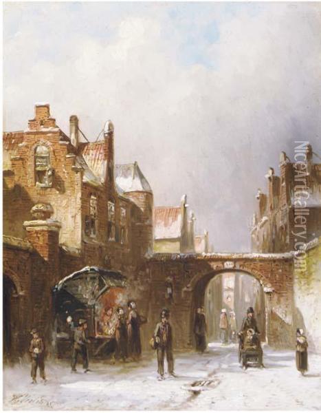 A Winter's Day In Town Oil Painting - Pieter Gerard Vertin