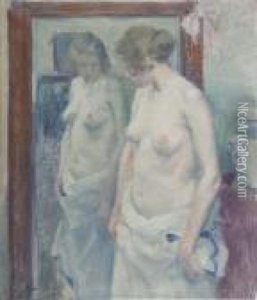 In Front Of The Mirror Oil Painting - Gaston Haustrate
