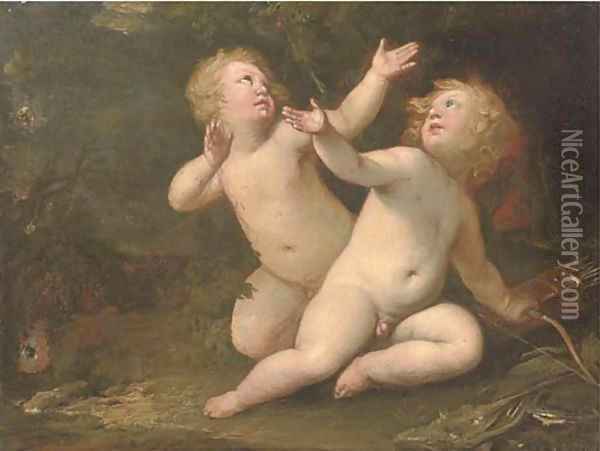 Putti disporting in a landscape Oil Painting - Jacob de Wit