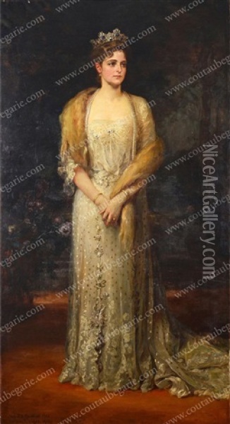 Portrait En Pied De L'imperatrice Alexandra Feodorovna De Russie Oil Painting - Friedrich August von Kaulbach