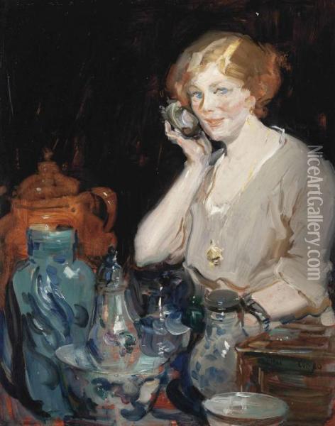 Portrait Of Nell Marion Tenison, The Artist's Wife Oil Painting - Cyrus Cuneo