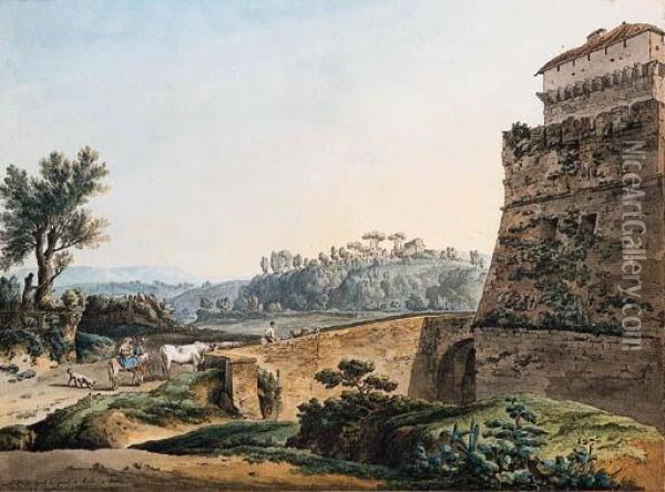 Paesaggio Con Il Ponte Milvio E Viandanti Oil Painting - Johann Gottlieb Hackert