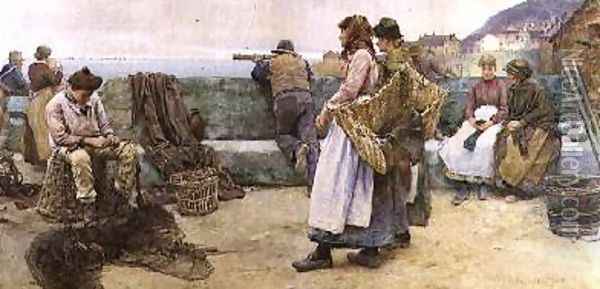 In a Cornish Fishing Village Departure of the Fleet for the North 2 Oil Painting - Walter Langley