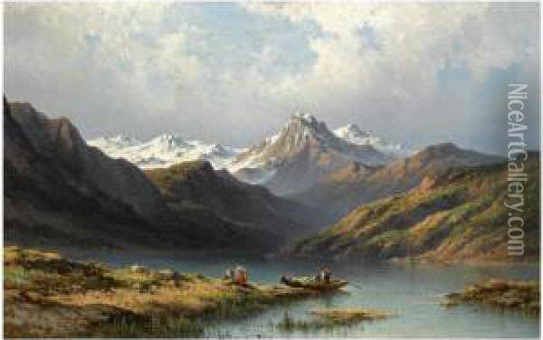 Fishermen At Lake Annecy Oil Painting - Johannes Hilverdink