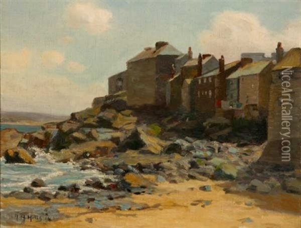 Houses In Coastal Scene Oil Painting - Anna Althea Hills