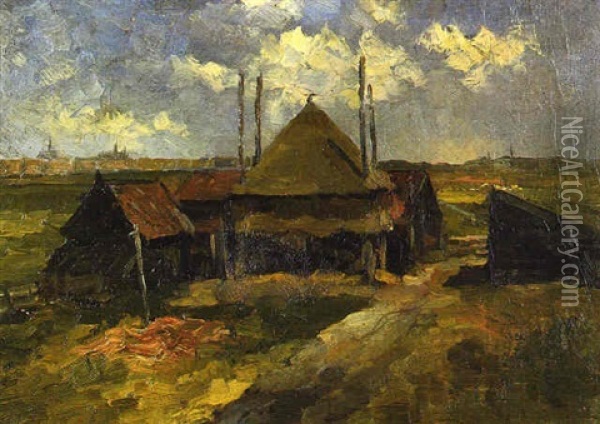 Hayrick And Farmsheds Oil Painting - Piet Mondrian