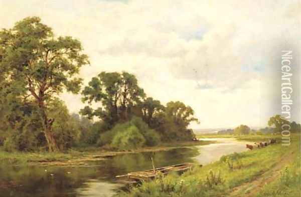 The river Lea, Broxbourne Oil Painting - Henry Hillier Parker