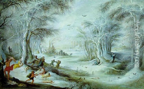 A Winter Landscape With The Massacre Of The Innocents Oil Painting - Gysbrecht Leytens