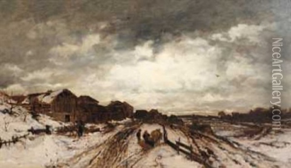 Vinterstemning Med Hest Og Slede Oil Painting - Ludwig Munthe