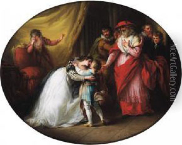 The Queen Dowager Of England, 
Widow Of Edward Iv, Delivering Her Son, The Duke Of York, To The 
Cardinal Oil Painting - John Francis Rigaud
