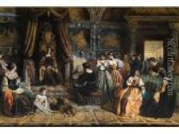 Van Dyck Portraitiert Henriette Maria In Ihren Schlossraumen Oil Painting - Richard Parkes Bonington