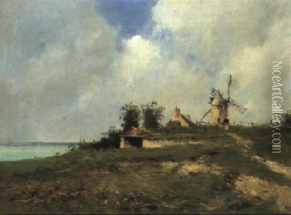 Coastal Landscape With Windmill Oil Painting - Jean Baptiste Antoine Guillemet