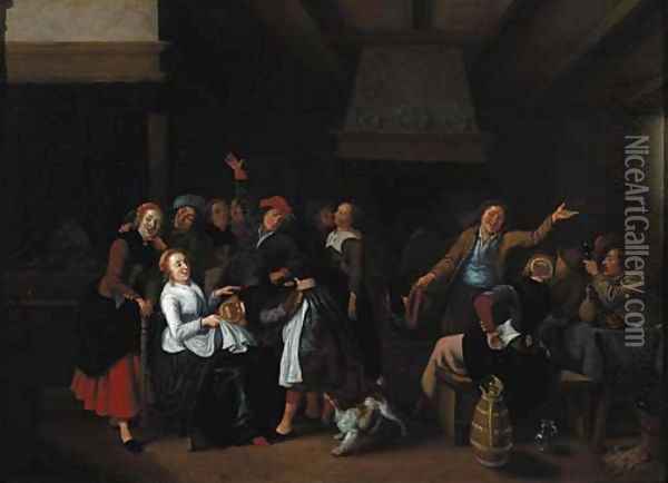 Boors playing la main chaude in a tavern Oil Painting - Jan Miense Molenaer