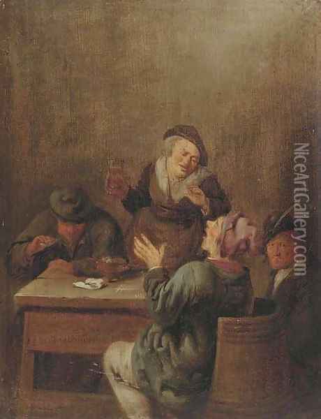 Peasants smoking and drinking by a table Oil Painting - Jan Miense Molenaer