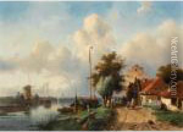 A River Landscape Oil Painting - Charles Henri Leickert