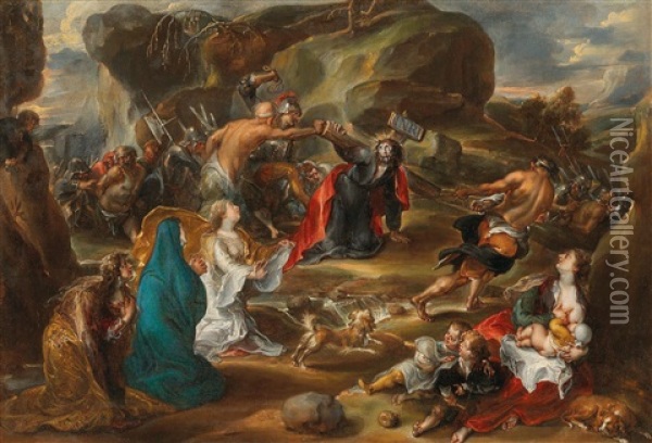 Christ Carrying The Cross Oil Painting - Simon de Vos