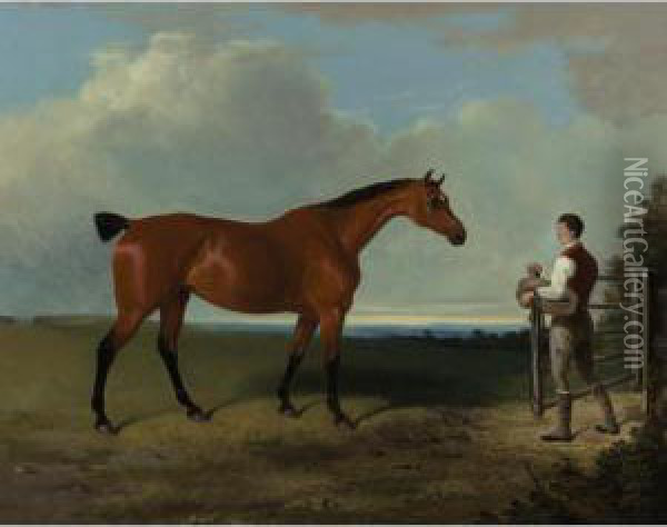 A Landscape With Hunter And Groom Oil Painting - William Barraud