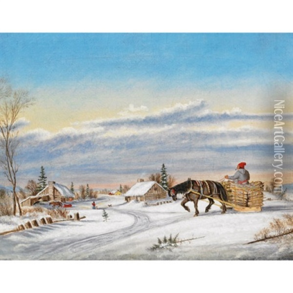 Returning To The Homestead, Winter Oil Painting - Cornelius David Krieghoff