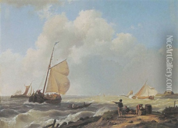 Sailing Vessels In Choppy Waters Oil Painting - Hermanus Koekkoek the Elder