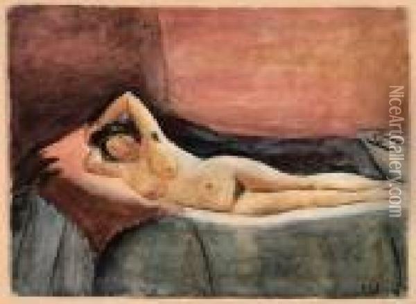 Nu Dans Un Lit - Naakt In Een Bed (1927) Oil Painting - Ferdinand Schirren
