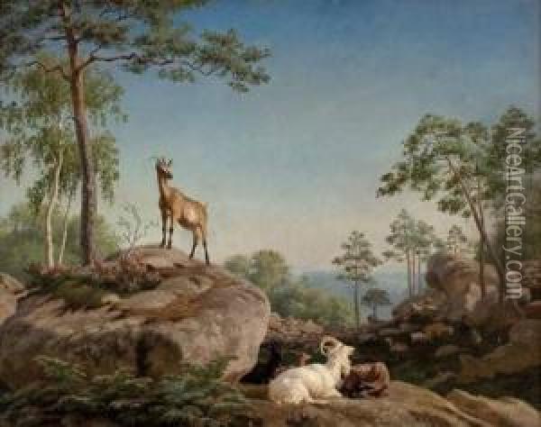 Ziegen In Felsiger Landschaft Oil Painting - Carl Henrik Bogh