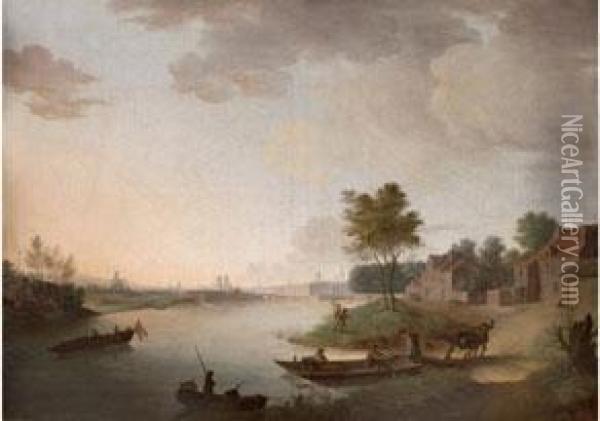 Flusslandschaft Mit Ansicht Von Paris Oil Painting - Bernard Auguste Ridderbosch