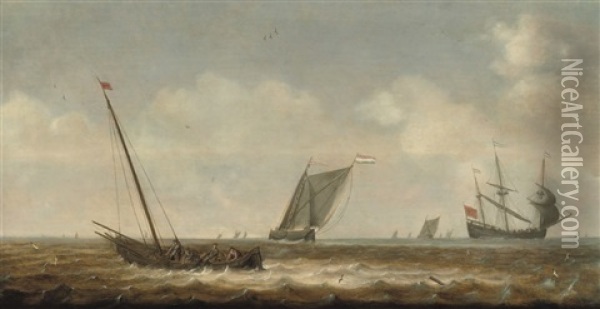 Fishermen In A Smalschip Drawing In Their Nets Oil Painting - Pieter Mulier the Elder