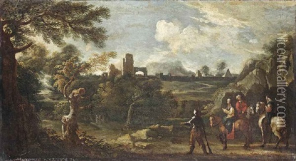 A Landscape With Horsemen And Travellers Oil Painting - Alessio De Marchis
