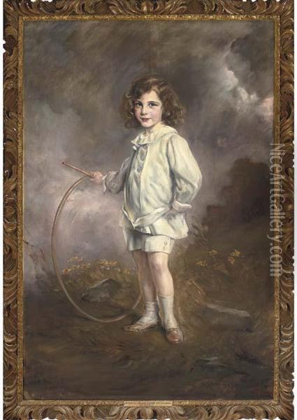 Portrait Of Nathan Meyer Victor Rothschild, Full-length, Holding A Hoop Oil Painting - Joszi Arpad, Jan Koppay