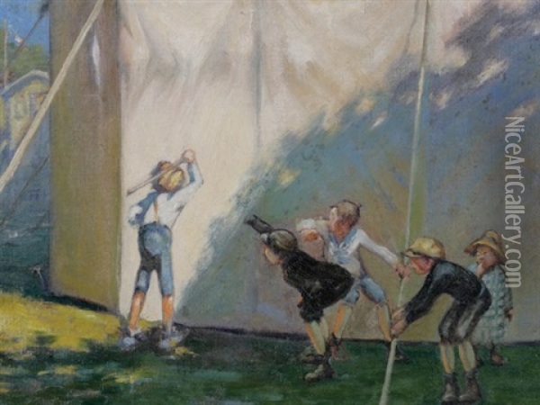 Children Playing Oil Painting - Francisque Poulbot