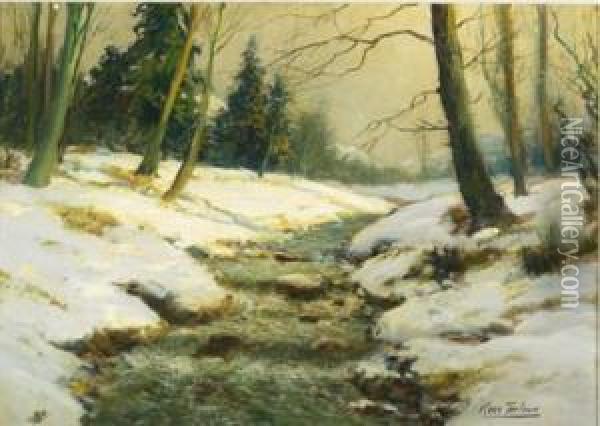 Snow Covered Stream Oil Painting - Kees Terlouw