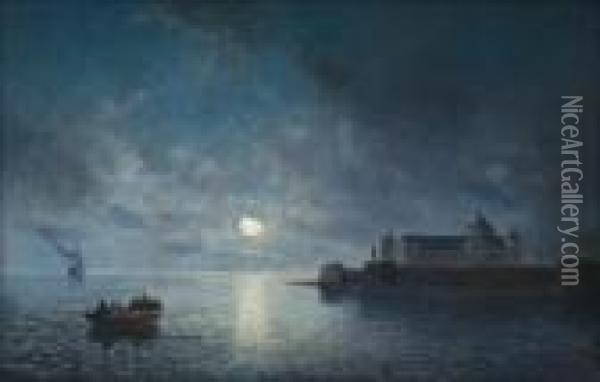Moonlit Fortress Oil Painting - Christian Fredrik Swensson