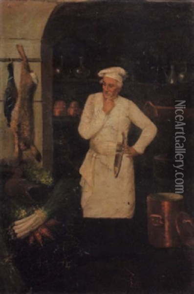 Chef In The Kitchen Oil Painting - Theodule Ribot
