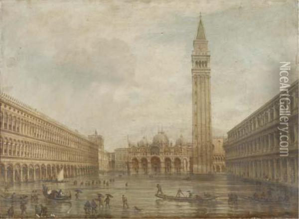 Floods At The Piazza San Marco, Venice Oil Painting - Giovanni Grubacs