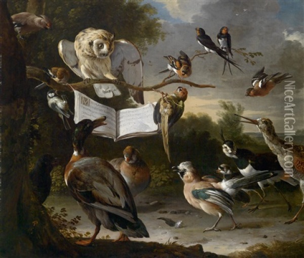Das Vogelkonzert Oil Painting - Melchior de Hondecoeter